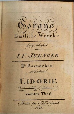 Gorgys saemtliche Wercke, 2. Lidorie zweiter Theil