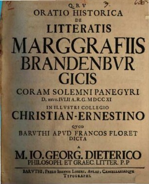 Oratio hist. de litteratis marggrafiis Brandenburgicis