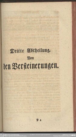 Dritte Abtheilung. Von den Versteinerungen
