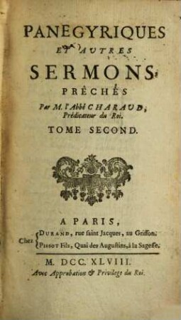 Panegyriques Et Autres Sermons, Prêches. 2
