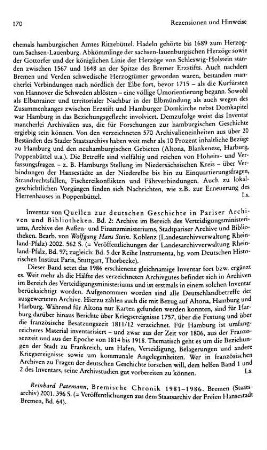 Patemann, Reinhard :: Bremische Chronik 1981 - 1986, (Veröffentlichungen aus dem Staatsarchiv der Freien Hansestadt Bremen, 64) : Bremen, Staatsarchiv, 2001