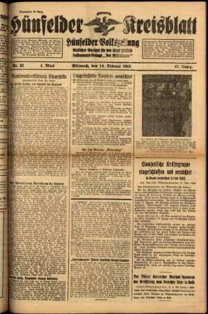 Erste Ausgabe vom Mittwoch, den 18. Februar 1942.