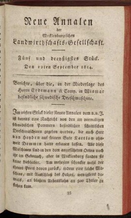 Fünf und dreyßigstes Stück. Den 12ten September 1814.
