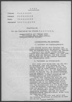 Walddorf-Häslach: Pfarrbericht 1949