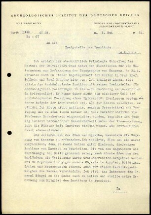 M. Schede an DAI Athen