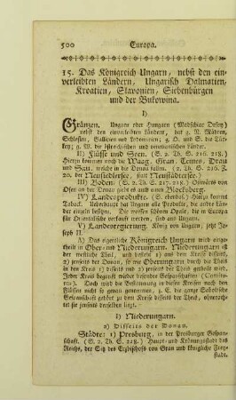 15. Das Königreich Ungarn, nebst den einverleibten Ländern, Ungarisch Dalmatien, Kroatien, Slavonien, Siebenbürgen und der Bukowina