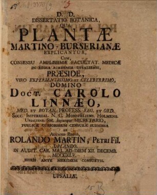 Diss. bot. qua plantae Martino-Burserianae explicantur