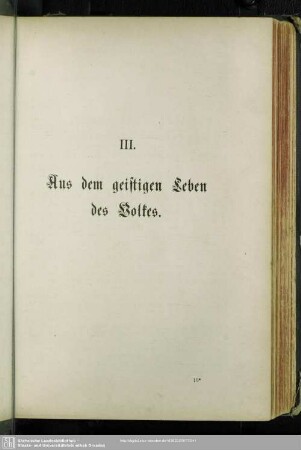 III. Aus dem geistigen Leben des Volkes