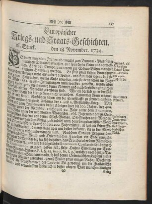 16. Stuck. den 18. November. 1734.