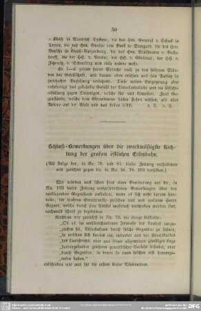 Schluß-Bemerkungen über die zweckmäßigste Richtung der großen östlichen Eisenbahn