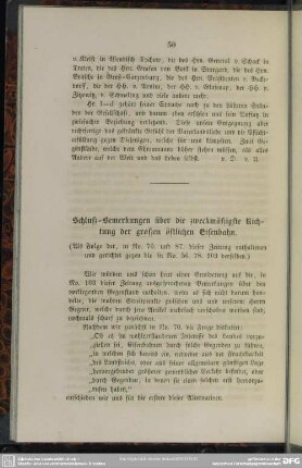 Schluß-Bemerkungen über die zweckmäßigste Richtung der großen östlichen Eisenbahn