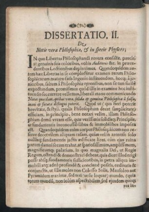 Dissertatio II. De Notis verae Philosophiae, & in specie Physices
