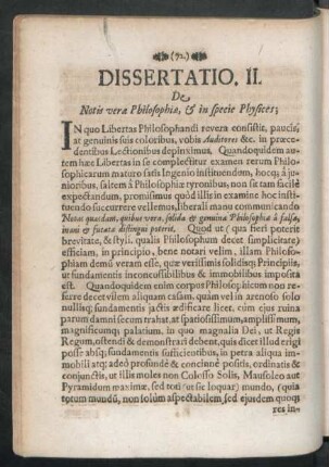 Dissertatio II. De Notis verae Philosophiae, & in specie Physices