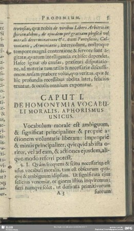 Caput I. De Homonymia Vocabuli Moralis, Aphorismus Unicus