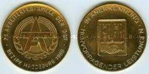 Auszeichnungsmedaille (Gold) der 21. Arbeiterfestspiele der DDR im Bezirk Magdeburg