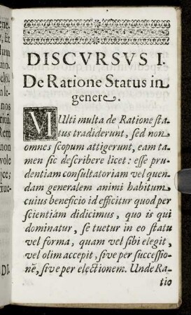 Discursus I. De Ratione Status in genere.
