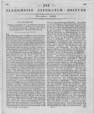 McCulloch, J. R.: A statistical account of the British Empire, examining its extent, physical capacities, population, industry, and civil and religious institutions. London: Knight 1837 (Fortsetzung von Nr. 211)