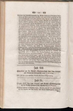 Zahl IX. Copia eines von dem Kaiserl. und Reichs-Cammergericht an die Reichs-Versammlung abgeschickten Pro Memoria.