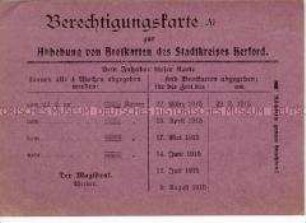 Berechtigungskarte für den Empfang von Brotmarken