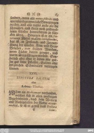 XXVI. Tinctura Salutis. oder Lebens-Tinctur.