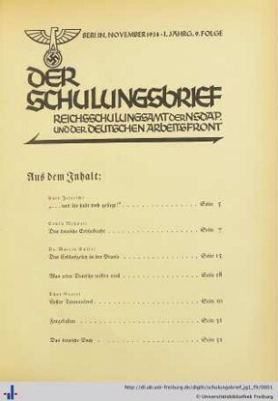 I. Jahrgang, Folge 9: Der Schulungsbrief