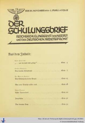I. Jahrgang, Folge 9: Der Schulungsbrief