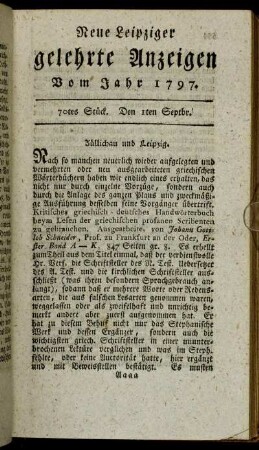 70tes Stück. Den 1ten Septbr.