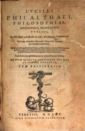 In IIII. libros Aristotelis de Caelo Commentarii