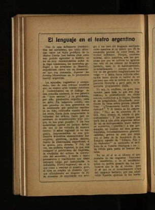 El lenguaje en el teatro argentino