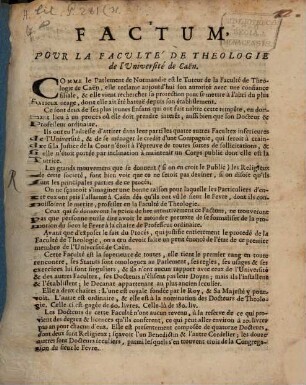 Factum pour la Faculté de Theologie de l'Université de Caen : au proces contre Odet le Fevre