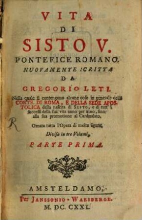 Vita Di Sisto V. Pontefice Romano, 1