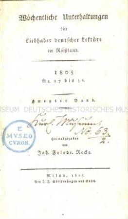 Zeitschrift für deutsche Lektüre in Russland. 2. Band 1805