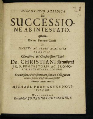 Disputatio Iuridica De Successione Ab Intestato