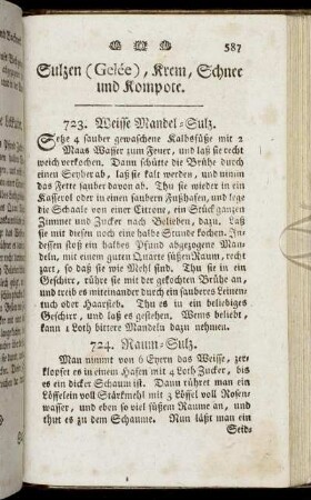 Sulzen (Gelée), Krem, Schnee und Kompote.