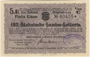 3 Reichsmark / 15 Reichsmark - 1/10 Los, 5. Klasse