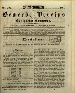 Mittheilungen des Gewerbevereins für das Königreich Hannover. 1853