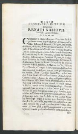 Confirmatio Imperialis Testamenti Renati Nassovii, Principis Arausionensis