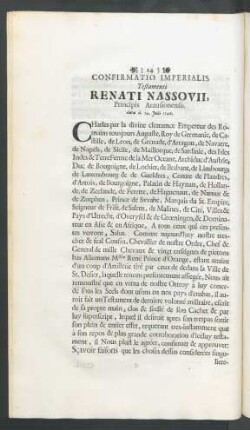 Confirmatio Imperialis Testamenti Renati Nassovii, Principis Arausionensis