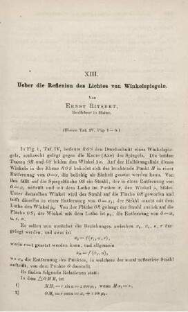 XIII. Ueber die Reflexion des Lichtes von Winkelspiegeln.