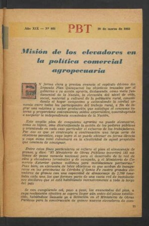 Misión de los elevadores en la política comercial agropecuaria