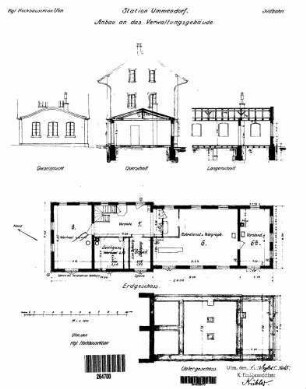 Ummendorf: Empfangsgeb.Verwaltungsgebäude Anbau Grundrisse UG,EG, Schnitte,Ansichten