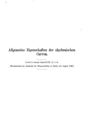 Allgemeine Eigenschaften der algebraischen Curven.