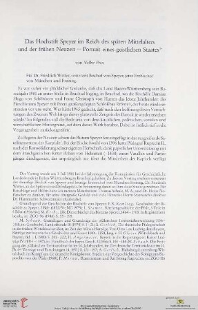 Das Hochstift Speyer im Reich des späten Mittelalters und der frühen Neuzeit : Portrait eines geistlichen Staates