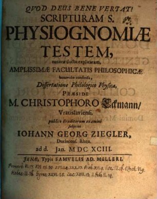 Scripturam S. physiognomiae testem, naturae ductu explicatam