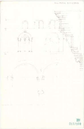 Fischer, Theodor; Italien; Bauaufnahmen - Palazzo Fava in Bologna (Teilansicht); Palazzo Fava in Bologna - Fassadenprofil (Schnitt)
