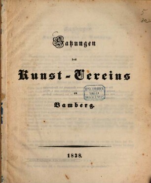 Satzungen des Kunst-Vereins zu Bamberg