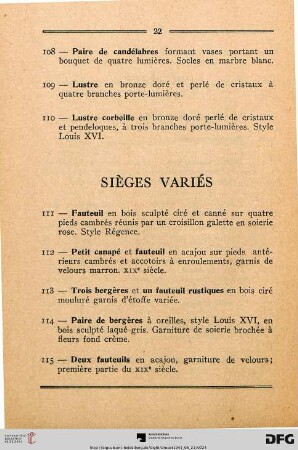 Sièges Variés (Nr. 111-128)
