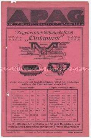 Regenerativ-Schmiedeform "Lindwurm" / Prospekt Nr. 230