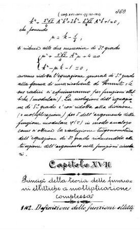 Capitolo XVII. Principi della teoria delle funzioni ellittiche a moltiplicazione complessa.