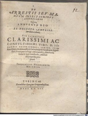 De arrestis seu manuum iniectionibus assertiones